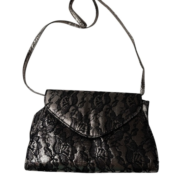 Neiman Marcus Lace Overlay Crossbody Clutch Bag - Picture 1 of 5